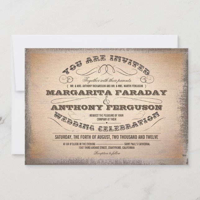beautiful typographic vintage wedding invitations (Front)
