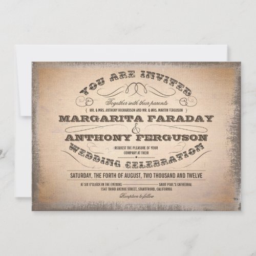 beautiful typographic vintage wedding invitations
