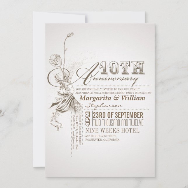 beautiful typography 10th anniversary invitations (Front)