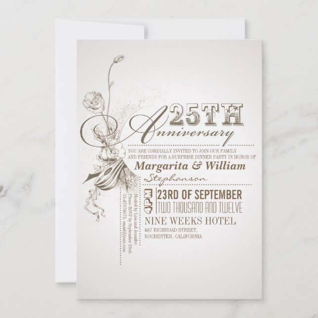 beautiful typography 25th anniversary invitations (Front)