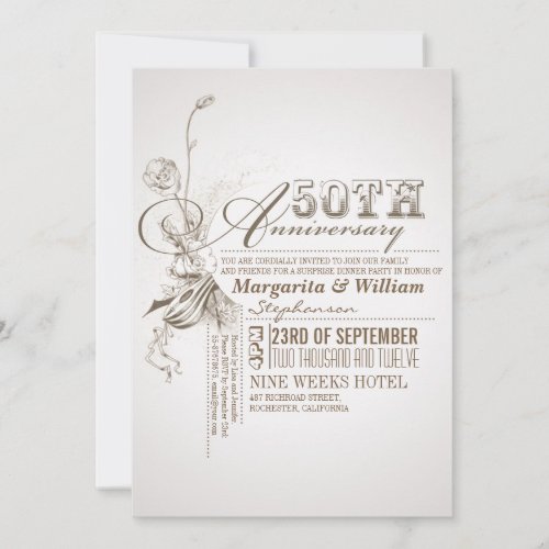 beautiful typography 50th anniversary invitations