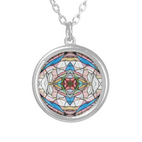 Beautiful Uncommon Artistic Stained Glass Pattern Silver Plated Necklace