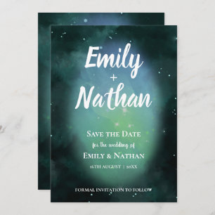 Beautiful UNDER THE STARS Green Typography Wedding Save The Date