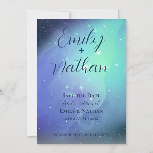 Beautiful UNDER THE STARS Typography Wedding Save Date (Front)
