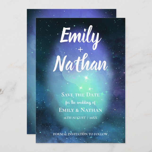 Beautiful UNDER THE STARS Typography Wedding Save The Date (Front/Back)