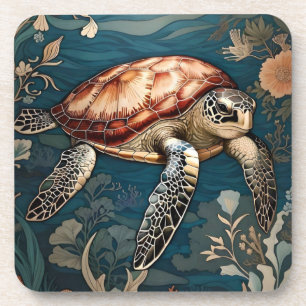 Beautiful Underwater Sea Turtle Beverage Coaster