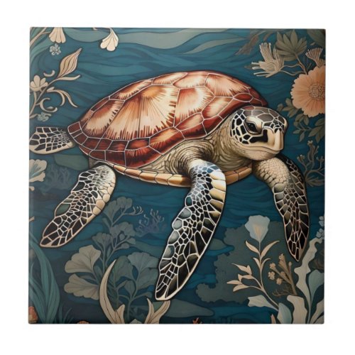 Beautiful Underwater Sea Turtle   Ceramic Tile