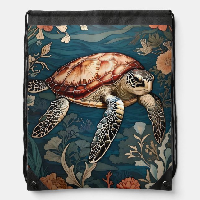 Beautiful Underwater Sea Turtle   Drawstring Bag (Front)