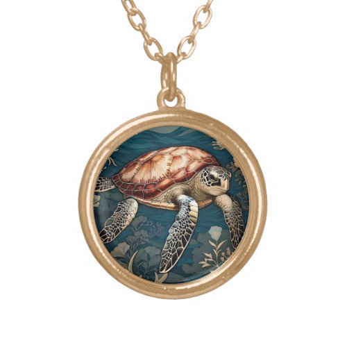 Beautiful Underwater Sea Turtle   Gold Plated Necklace