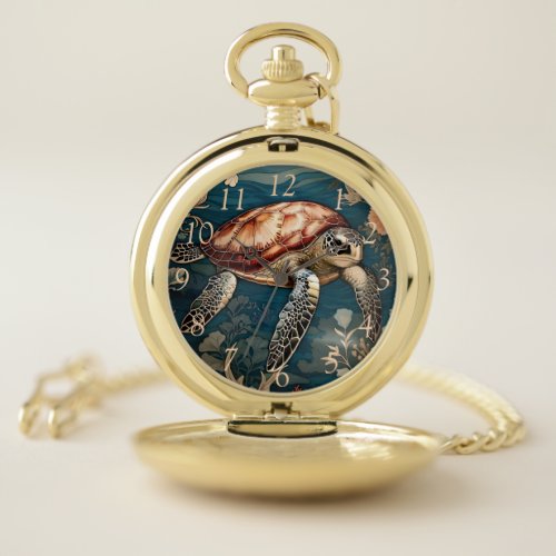 Beautiful Underwater Sea Turtle   Pocket Watch