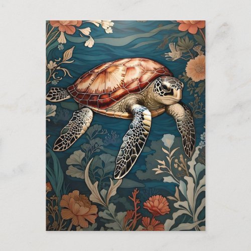 Beautiful Underwater Sea Turtle   Postcard