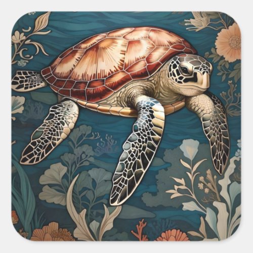 Beautiful Underwater Sea Turtle   Square Sticker