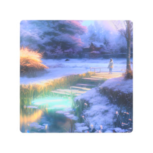 Beautiful Unfrozen Pond on a Warm Winter Day Metal Print