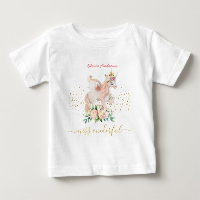 Beautiful Unicorn 1st Birthday Baby T-Shirt (Front)