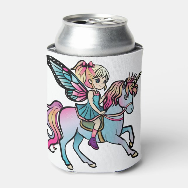 Beautiful unicorn accompanied with her fairy  1 can cooler (Can Front)