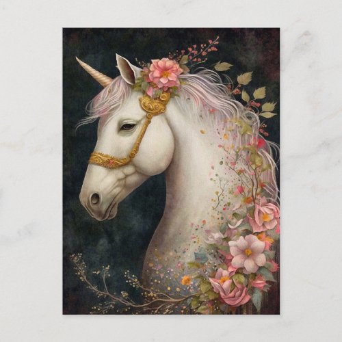 Beautiful Unicorn And Flowers Postcard