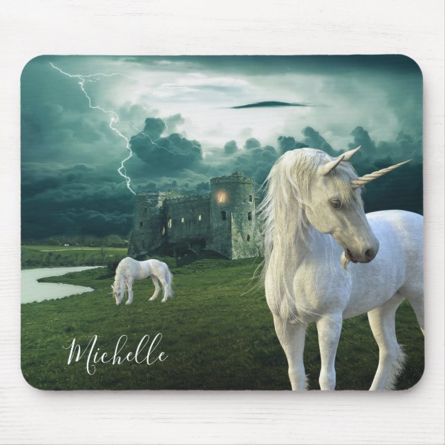 Beautiful Unicorn Castle Fantasy Personalized Mouse Pad (Front)