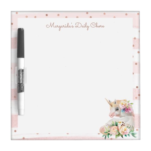 Beautiful Unicorn Childs Daily Chore Dry Erase Board