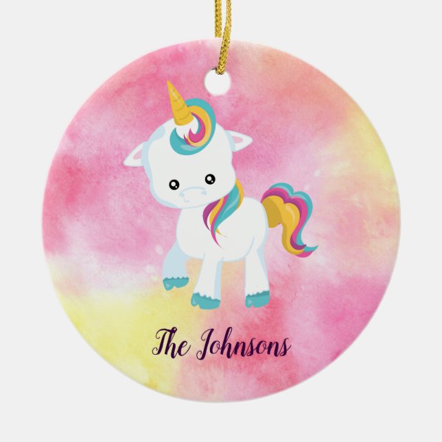 Beautiful Unicorn Christmas Ceramic Ornament (Front)