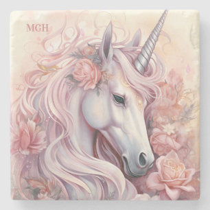 Beautiful Unicorn Custom Monogram Stone Coaster