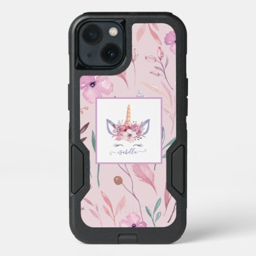 Beautiful unicorn face floral watercolor design iPhone 13 case