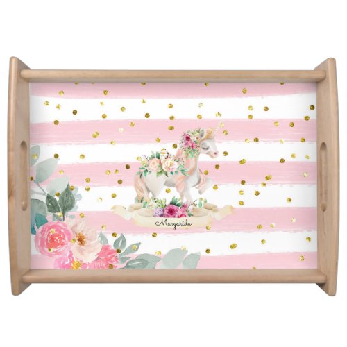 Beautiful Unicorn Gold Glitter Pink Girl Serving Tray