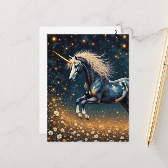 Beautiful unicorn in meadow  postcard (Front/Back In Situ)