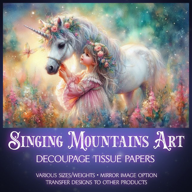 Beautiful Unicorn Little Girl Fantasy Decoupage Tissue Paper (Creator Uploaded)
