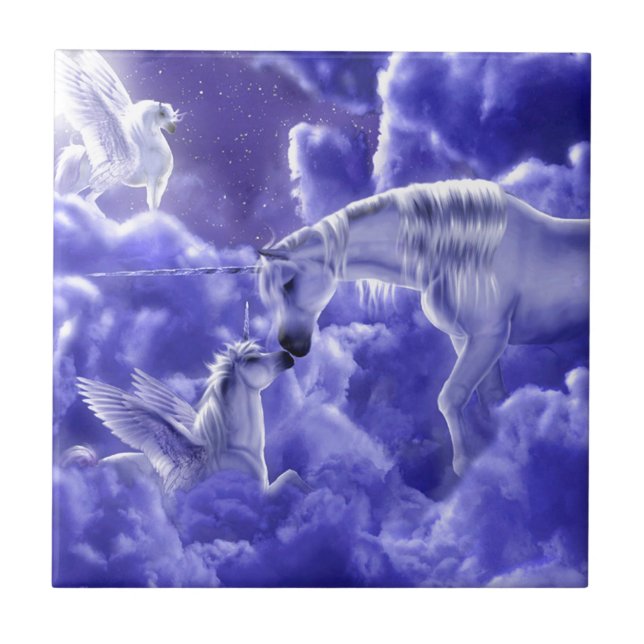 Beautiful Unicorn Mother and Daughter Ceramic Tile (Front)