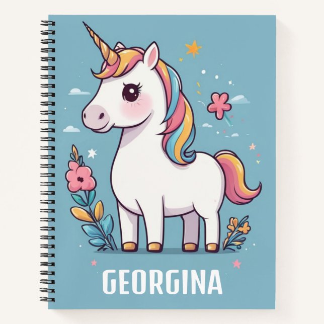 Beautiful Unicorn Personalized Kids Notebook (Front)