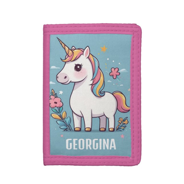 Beautiful Unicorn Personalized Kids Trifold Wallet (Front Vertical)