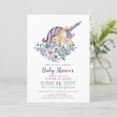 Beautiful Unicorn Purple Floral Girls Baby Shower Invitation (Standing Front)