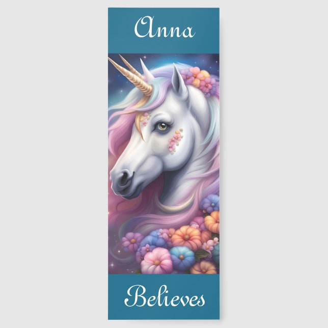 Beautiful Unicorn With Flowers Bookmark (Back)