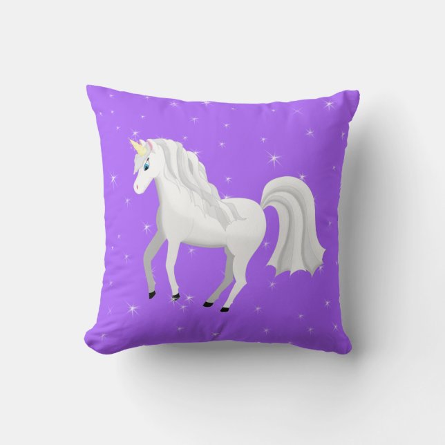 Beautiful Unicorn with Purple Starry Sky Throw Pillow (Front)