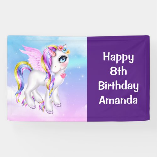 Beautiful Unicorn with Rainbow Colors Birthday Banner