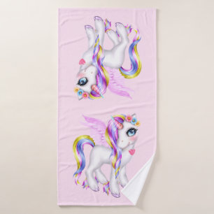 Beautiful Unicorn with Rainbow Mane Bath Towel Set