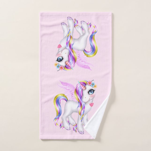 Beautiful Unicorn with Rainbow Mane Bath Towel Set Zazzle