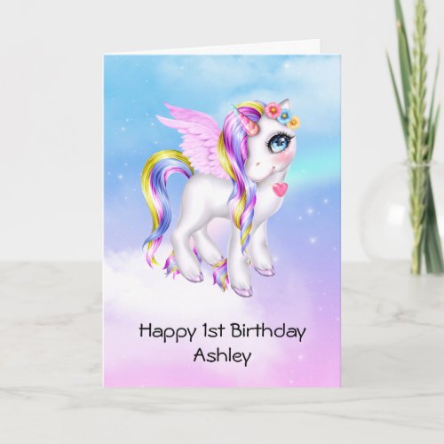 Beautiful Unicorn with Rainbow Mane Birthday Card