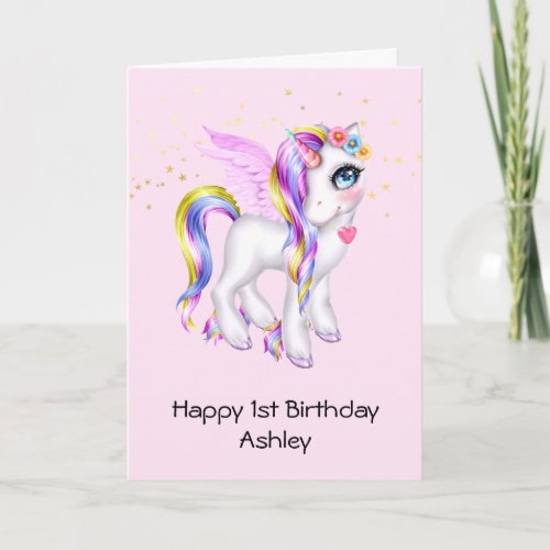 Beautiful Unicorn with Rainbow Mane Birthday Card