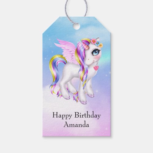 Beautiful Unicorn with Rainbow Mane Birthday Gift Tags