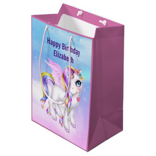 Beautiful Unicorn with Rainbow Mane Birthday Medium Gift Bag