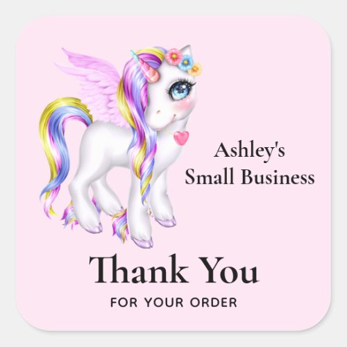 Beautiful Unicorn with Rainbow Mane Business Square Sticker