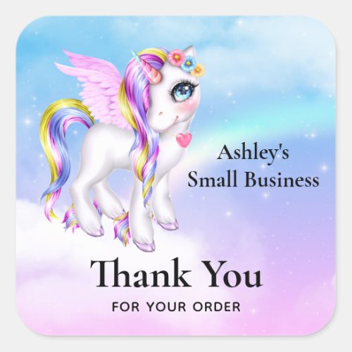 Beautiful Unicorn with Rainbow Mane Business Square Sticker
