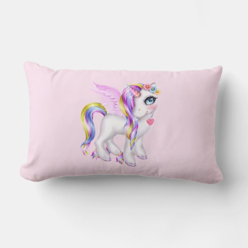 Beautiful Unicorn with Rainbow Mane Lumbar Pillow
