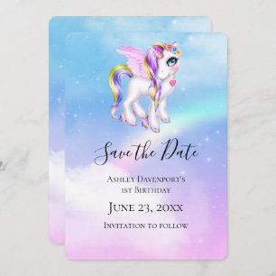 Beautiful Unicorn with Rainbow Mane Save The Date