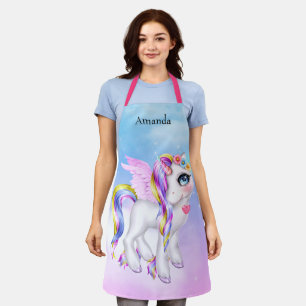 Beautiful Unicorn with Rainbow Mane & Tail Apron
