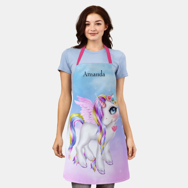 Beautiful Unicorn with Rainbow Mane & Tail Apron (Worn)