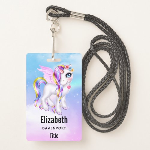 Beautiful Unicorn with Rainbow Mane  Tail Badge