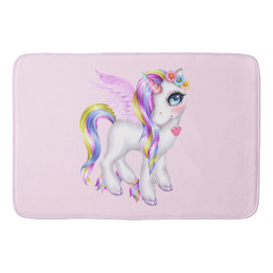 Beautiful Unicorn with Rainbow Mane & Tail Bath Mat
