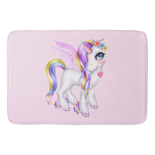  Beautiful Unicorn with Rainbow Mane  Tail Bath Mat